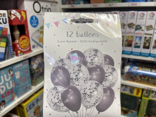 12 Ballons Argent et Confettis