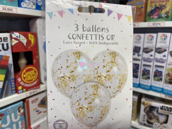 3 Ballons Transparents Confettis Dores