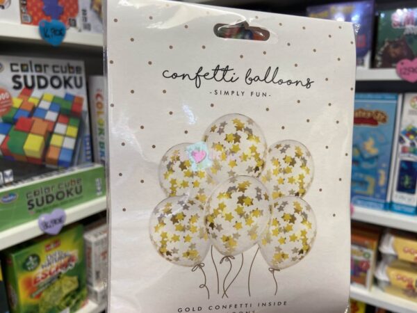 6 Ballons Confettis - Etoiles Dorées