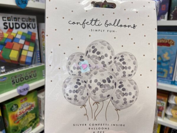 6 Ballons Confettis - Ronds Argentes