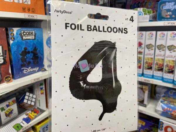 Ballon Chiffre 4 - Noir (86 cm) PartyDeco