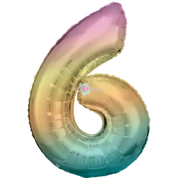 Ballon Chiffre 6 Arc-en-ciel Pastel (86 cm)