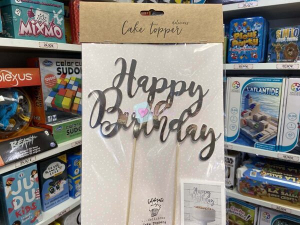 Cake Topper Happybirthday Argent