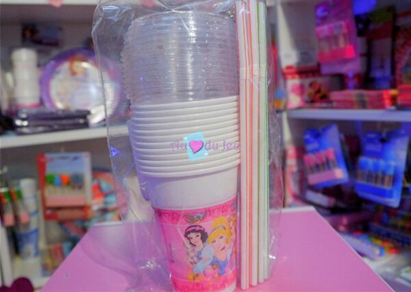 12 Gobelets et Pailles Princesses Disney