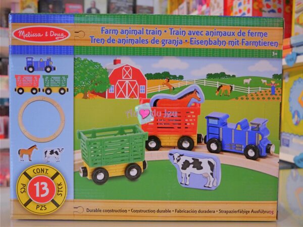 Train en bois avec animaux de la ferme